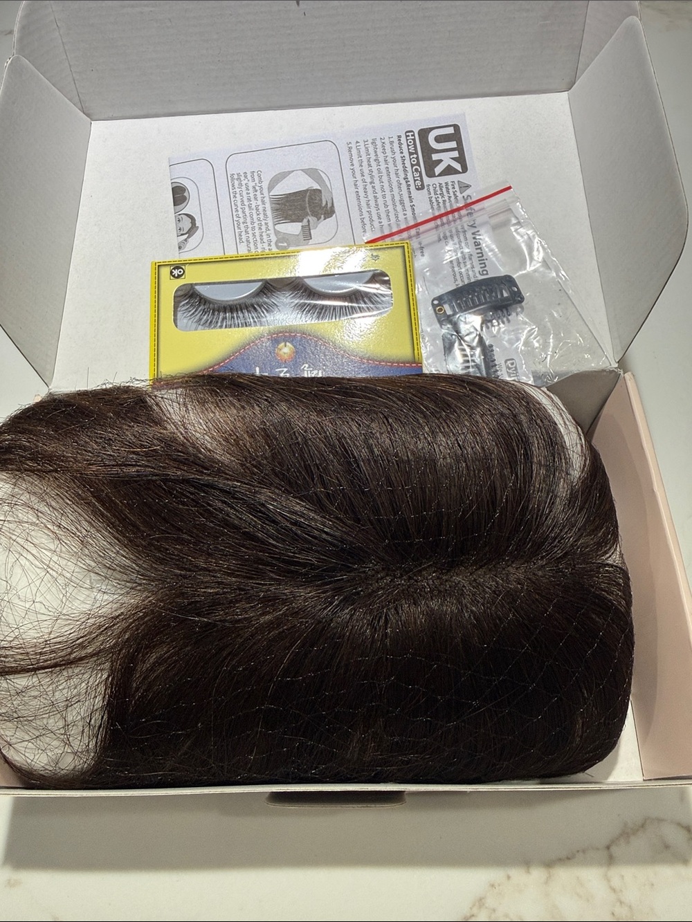 💯% 10” HUMAN HAIR Topper with Eyelashes and Wear/Care Instructions in Dark Brown - Picture 10 of 11